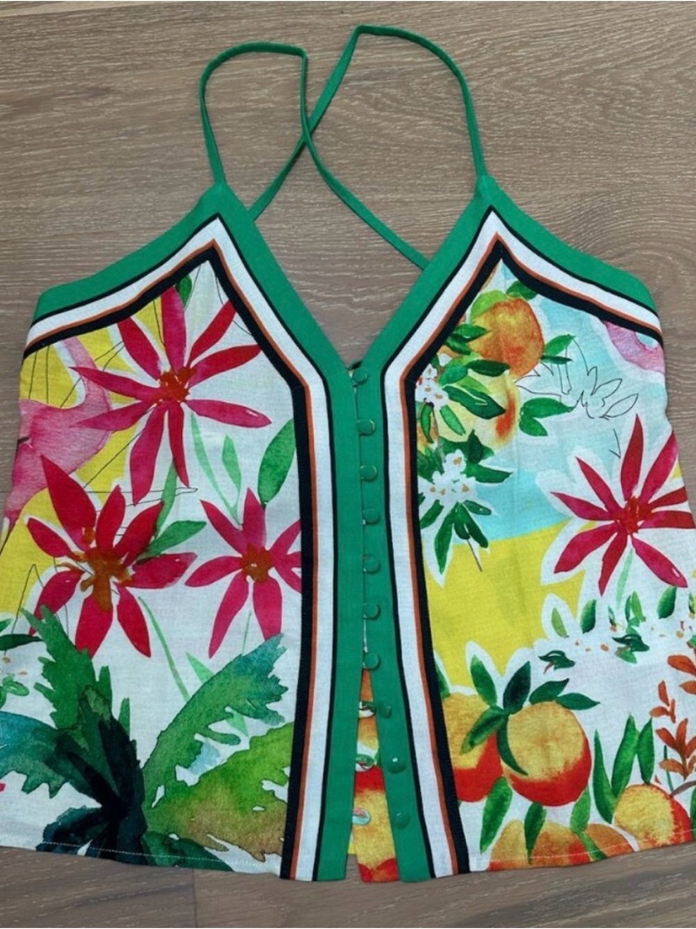 ANTONIO MELANI Green Floral V-Neck Silk Tank - Picture 2 of 4